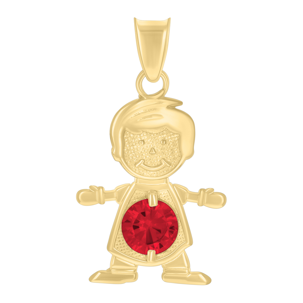 10kt 10k Yellow Gold Red CubicZirconia Boy January Birthstone Charm Pendant